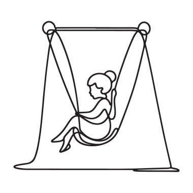 Salıncak çizgisi üzerinde bir kız çocukluk eğlencesi siluet vektörü