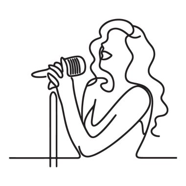 Yaratıcı Projeler İçin Mikrofon Hattı Sanat Çizimi ile Zarif Şarkıcı