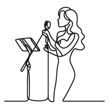 Müzik Standı Siluet Çizgisi Sanat İllüstrasyonlu Kadın Şarkıcı