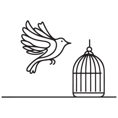 Kafesteki Kuş Uçuşu Vektör İllüstrasyon Özgürlüğü