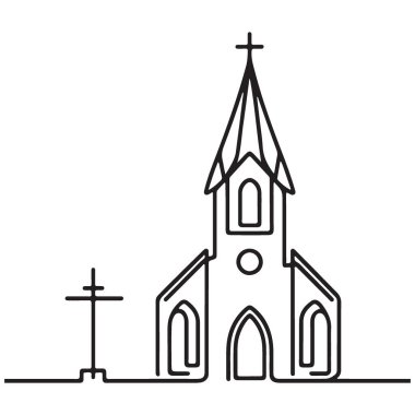 Tek Hat Kilise Yapısı Vektör Çizim Manevi Sembol İllüstrasyonu