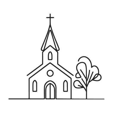 Dini Temalar İçin Basit Kilise Çizgisi Resim Çizimi