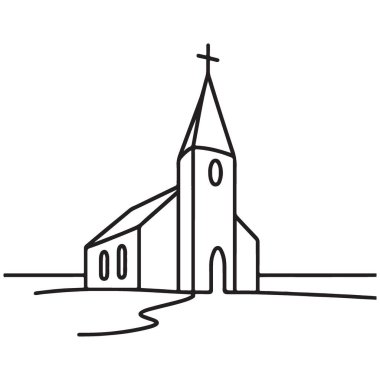 Basit Kilise Silüeti Vektör Minimalist Çizgi Sanatı İllüstrasyonu