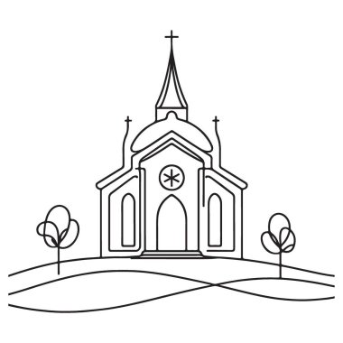 Peyzaj Minimalist Çizgi Sanatıyla Büyüleyici Kilise Resimleri