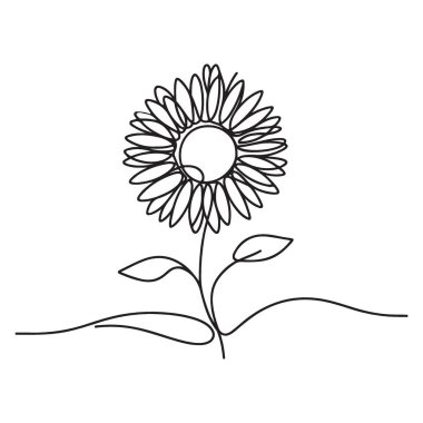 Güzel Ayçiçeği Minimalist Çizgi Sanat Vektörü Dekorasyonu