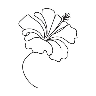 Yaratıcı Projeler için Basit Hibiscus Çiçek Çizgisi Sanat Çizimi