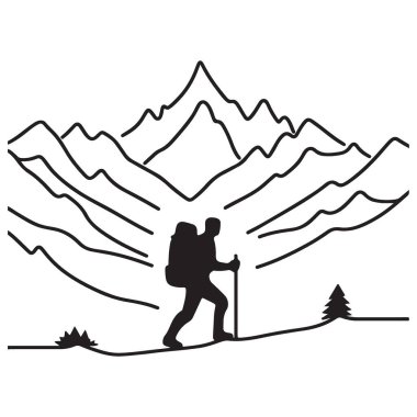 Dağ Manzarası Serüvenleri İçin Yürüyüş Silueti