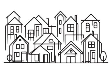 Yaratıcı Projeler için Eşsiz Çizgi Sanat Kasabası Vektörü İllüstrasyonu