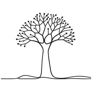 Dijital Tasarım için Bağlı Dallarla Minimalist Ağaç Silueti