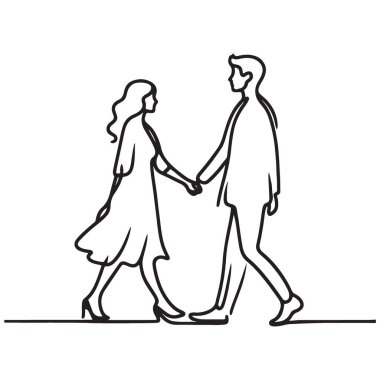 Çift Tutuşu Elleri Silueti Sürekli Çizgi Çizimi