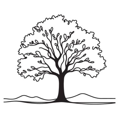 Ayrıntılı Ağaç Silüeti Resimlendirme Vektör Tasarım Elemanı Sanatı