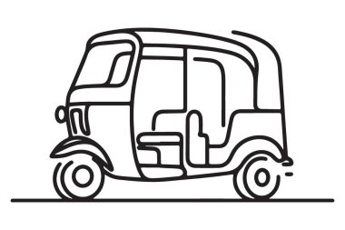 Üç Tekerlekli Otomobil Rickshaw Siyah ve Beyaz Resimli Taşıma Konsepti