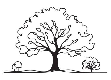 Siluet Vektörü Resmedilmiş Ağaç Doğa Manzarası Elementi