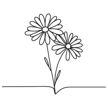 Basit Çiçek Tasarımları İçin Minimalist Daisy Çiçek Çizgisi Sanatı