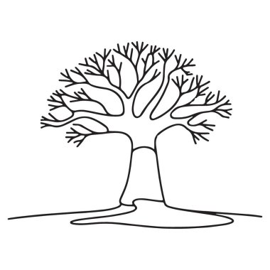 Devamlı çizim çizgisi içinde çıplak dalları olan eski ağaçların silueti