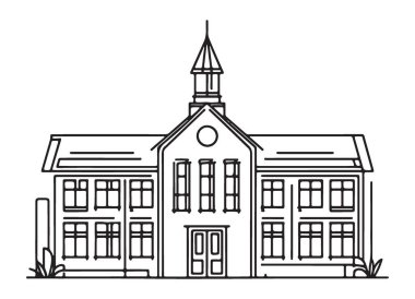 Vintage bina cephesi çiziminin mimari çizimi ayrıntılarla gösterilir