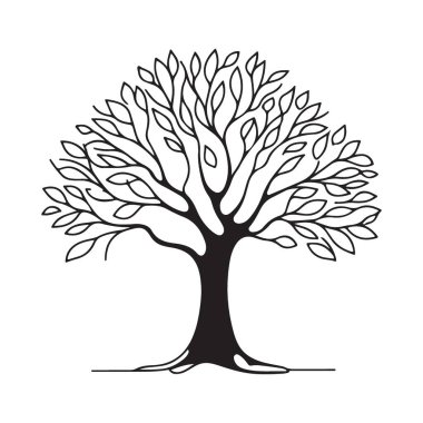 Ayrıntılı Ağaç Resimleri Siyah ve Beyaz Vektör ResmiName