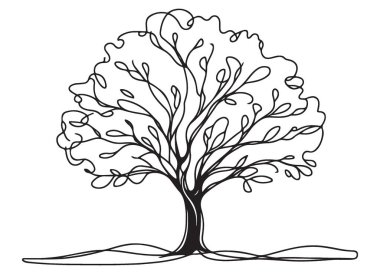 Siyah ve Beyaz Yapraklı Sanatsal Ağaç Silüeti