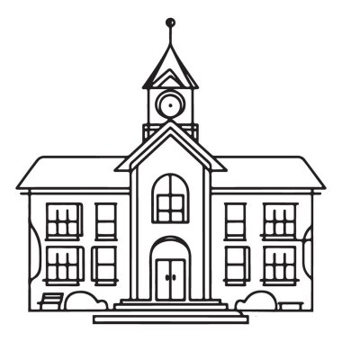 Klasik Okul Binası Sürekli Çizgi Sanat Eğitimi Silüeti Tasarımı