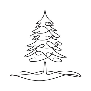 Minimalist Noel Ağacı Silüeti Çizgisi Tatil Sanatı İllüstrasyonu