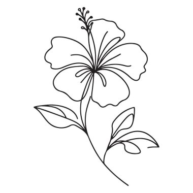 Zarif Silüet Hibiscus Çiçeğinin Tek Satır Sanatı