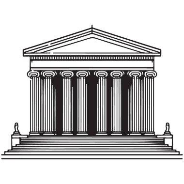 Antik Tapınak Klasik Mimarinin Doğrusal İllüstrasyonu