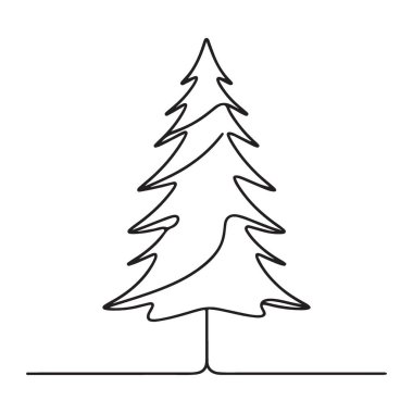 Noel Ağacı Çizimi Evergreen Çam Silueti Basit Çizgi Sanatı