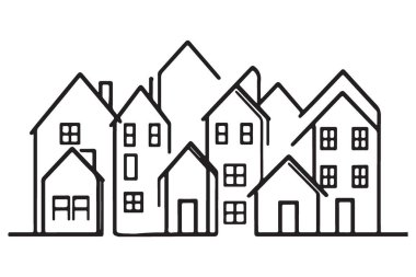 Siluet Kasaba Evleri Resimli Vektör Resim Gayrimenkul Tasarımı