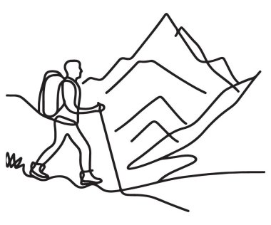 Dağ manzaralı Yürüyüş Macera Vektörü Siluet Çizgisi Sanatı