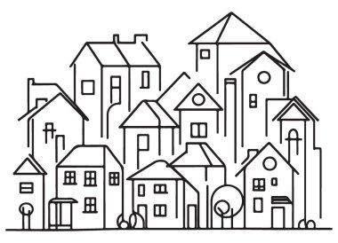 Yaratıcı ve Sanatsal Projeler için Garip Kasaba Silüet Vektörü İllüstrasyonu