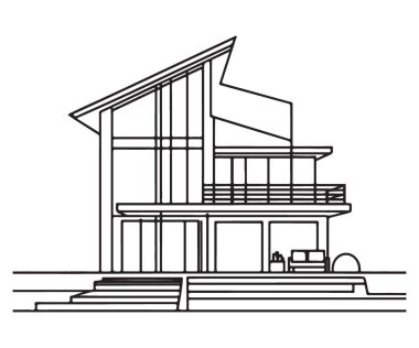 ev mimarisi çizimi 3 d illüstrasyon