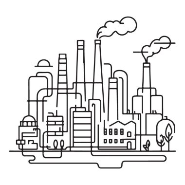Grafikler için Endüstriyel Fabrika Kompleksi Çizim Vektörü İllüstrasyonu