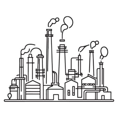Duman Plumes ile Endüstriyel Fabrika Skyline 'ın Detaylı Vektör İlülasyonu
