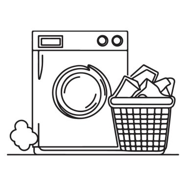 Ev işi tasarımları için çamaşır makinesi ve çamaşır sepeti çizimi