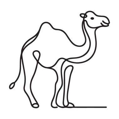 Çöl temalı tasarımlar için tek satır siluet deve çizimi