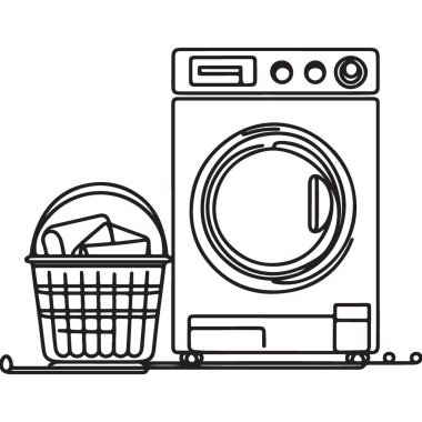 Çamaşır Makinesi ve Çamaşır Sepeti Siyah Siluet Vektör Sanatı