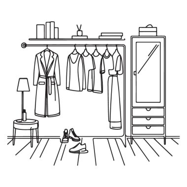 Stil Açık Dolap Siyah Siluet Vektör Çizim Tasarımı