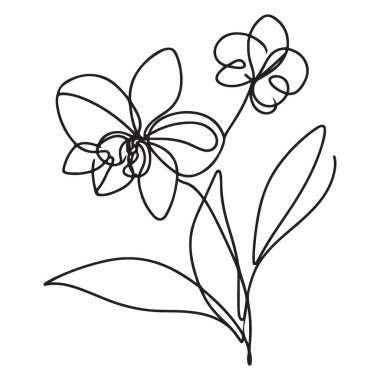 Orkide çiçeğinin minimalist stil vektörünün zarif tek çizgi çizimi
