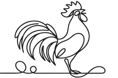 Çizgi Sanat Horozu Silueti Zarif Tek Çizgili Çizim Çizimi