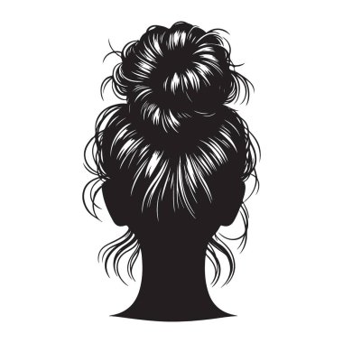 Dağınık çörek saç stilinin silueti basit ama şık vektör grafikleri