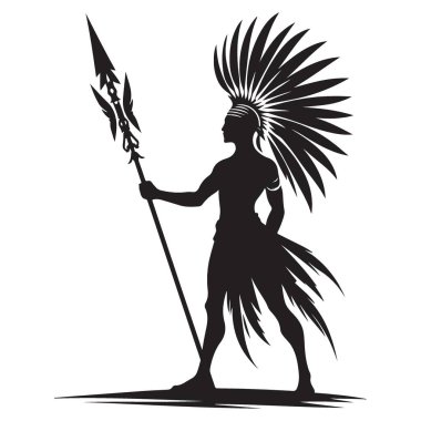 Bir Amerikan yerlisinin mızrak tutan savaşçı silueti.