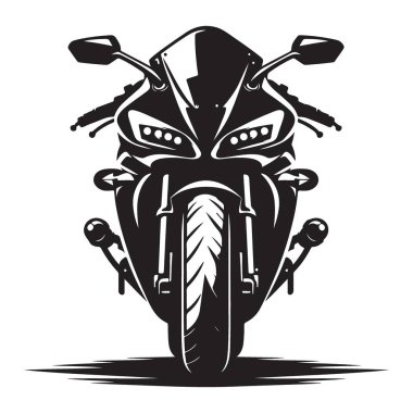 Agresif Motosiklet Ön Görünümü Siluet Yarış Çizimi