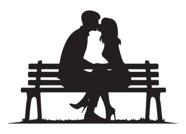 Romantik Çift Silueti Çizimi Park Bençinde Öpüşme