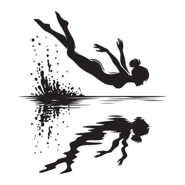 Suya dalan kadın zarif su dalışı çizimi