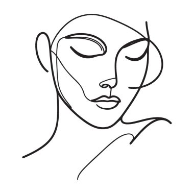 Kadın yüz vektör tasarımının minimalist bir çizimi