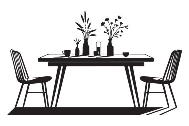 Ev dekorasyonu için Zarif Yemek Masası Silüeti Çizimi