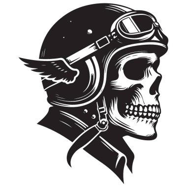 Motosiklet Hayranları İçin Başlık Vektörü İllüstrasyonlu Bisikletçi Kafatası