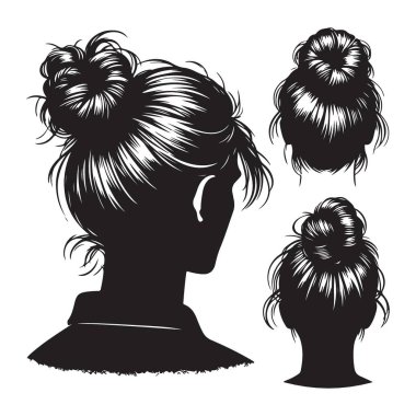 Kirli Çörek Saç Tarzı Silüet Vektör Görünümü Moda Güzelliği Tasarımı