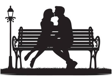 Park vektör sanatında öpüşen romantik çift silueti