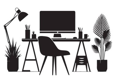 Bilgisayar Kurulumu ile Modern Çalışma Alanı İllüstrasyon Vektörü A Stil Masası